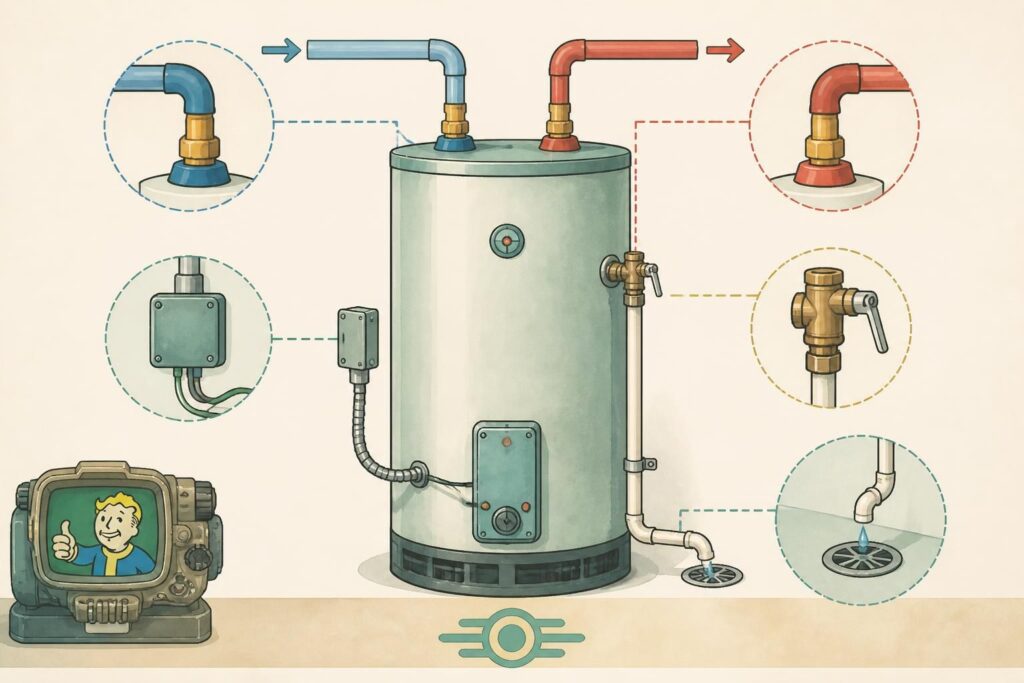 découvrez notre guide illustré avec un schéma détaillé pour l'installation et les raccordements d'un chauffe-eau, étape par étape, pour garantir un montage sûr et efficace.